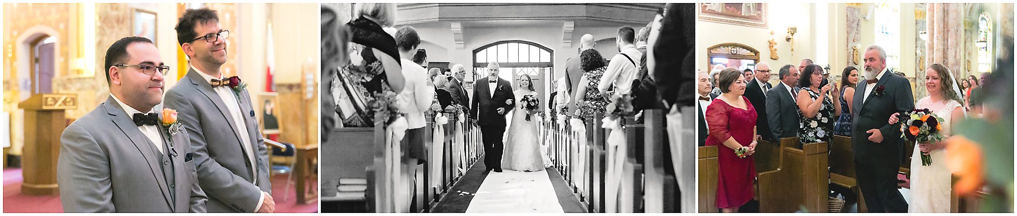 wedding ceremony church walking down the aisle