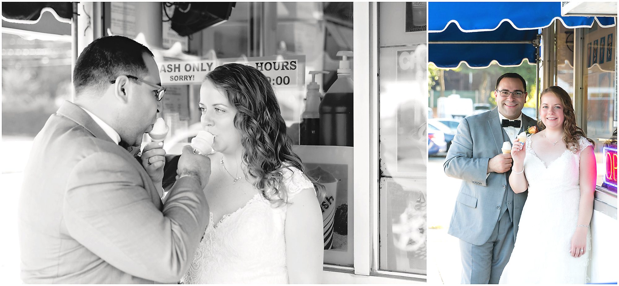 bride groom portraits ice cream
