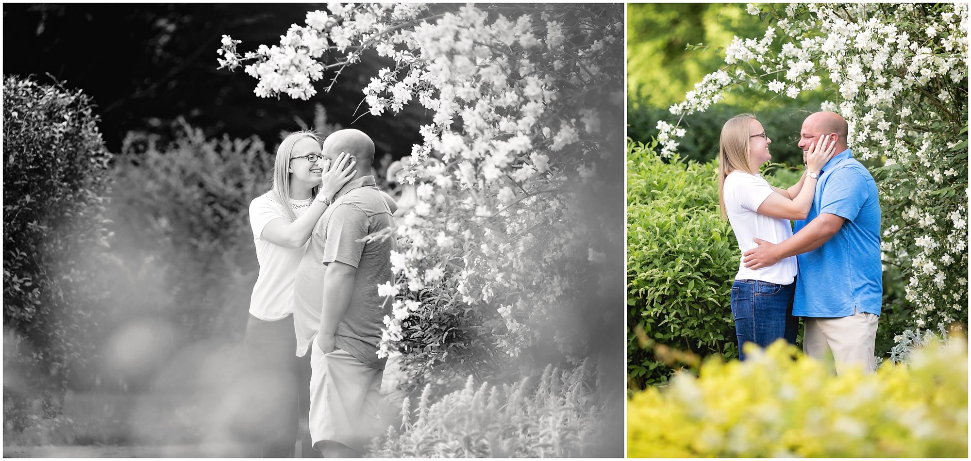 couple with white flower tree