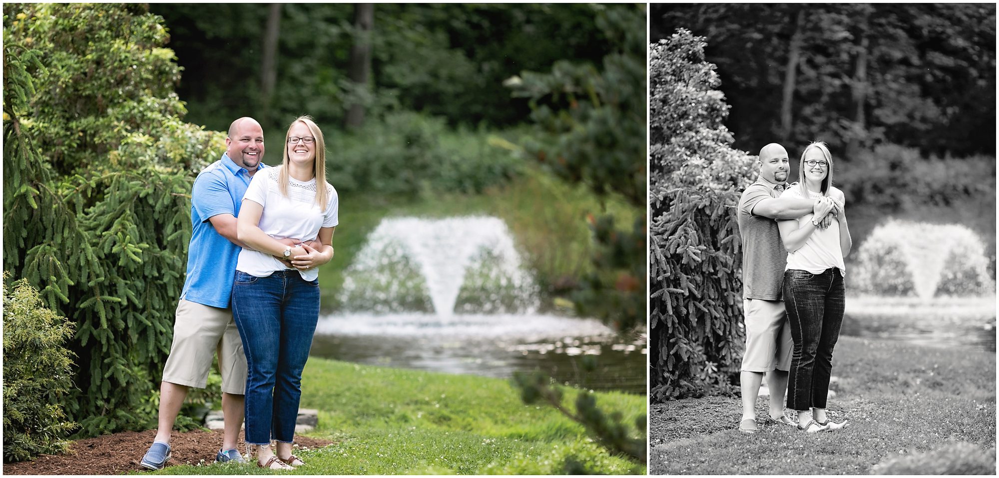 couple in front of water fountain