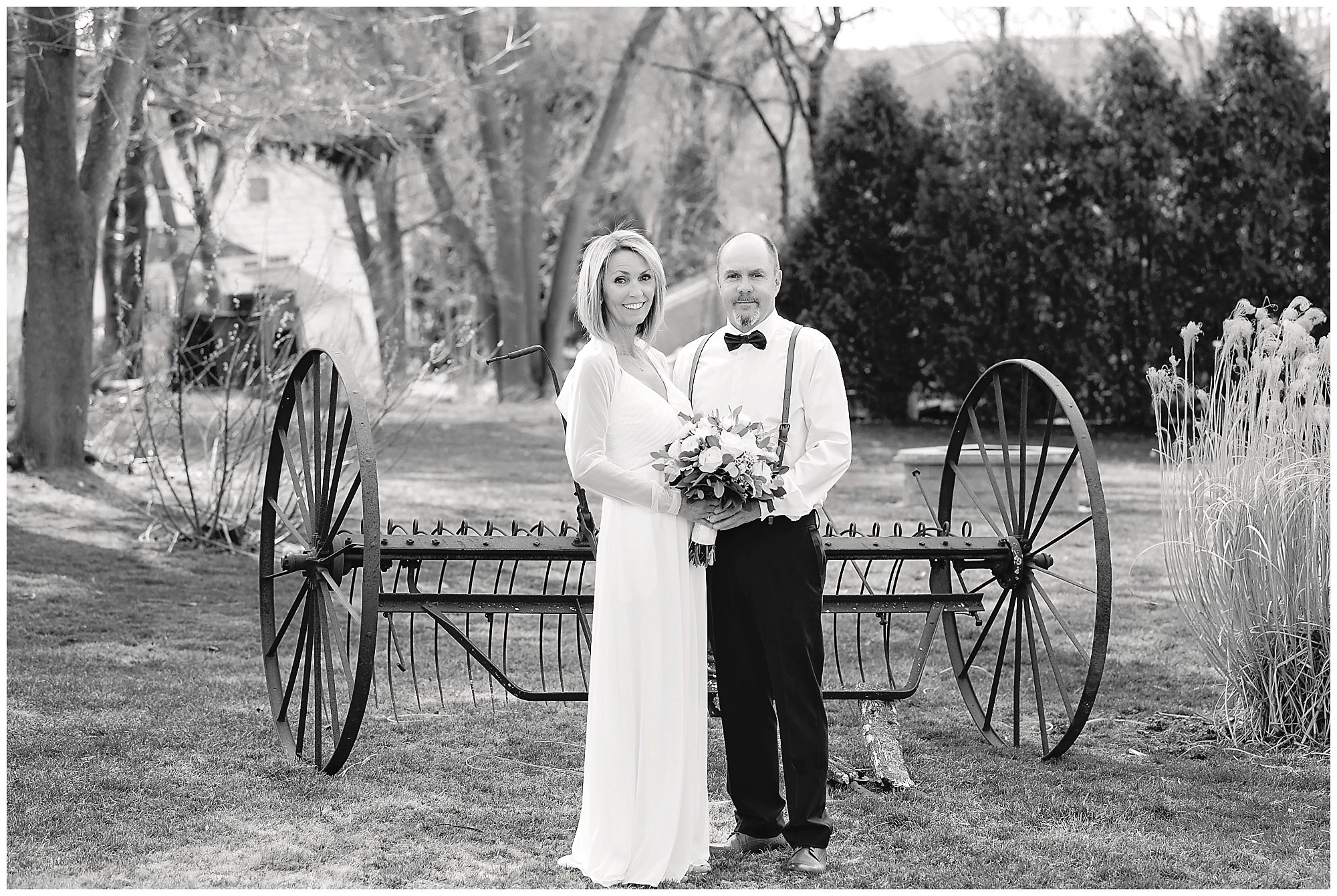 bride and groom antique farm