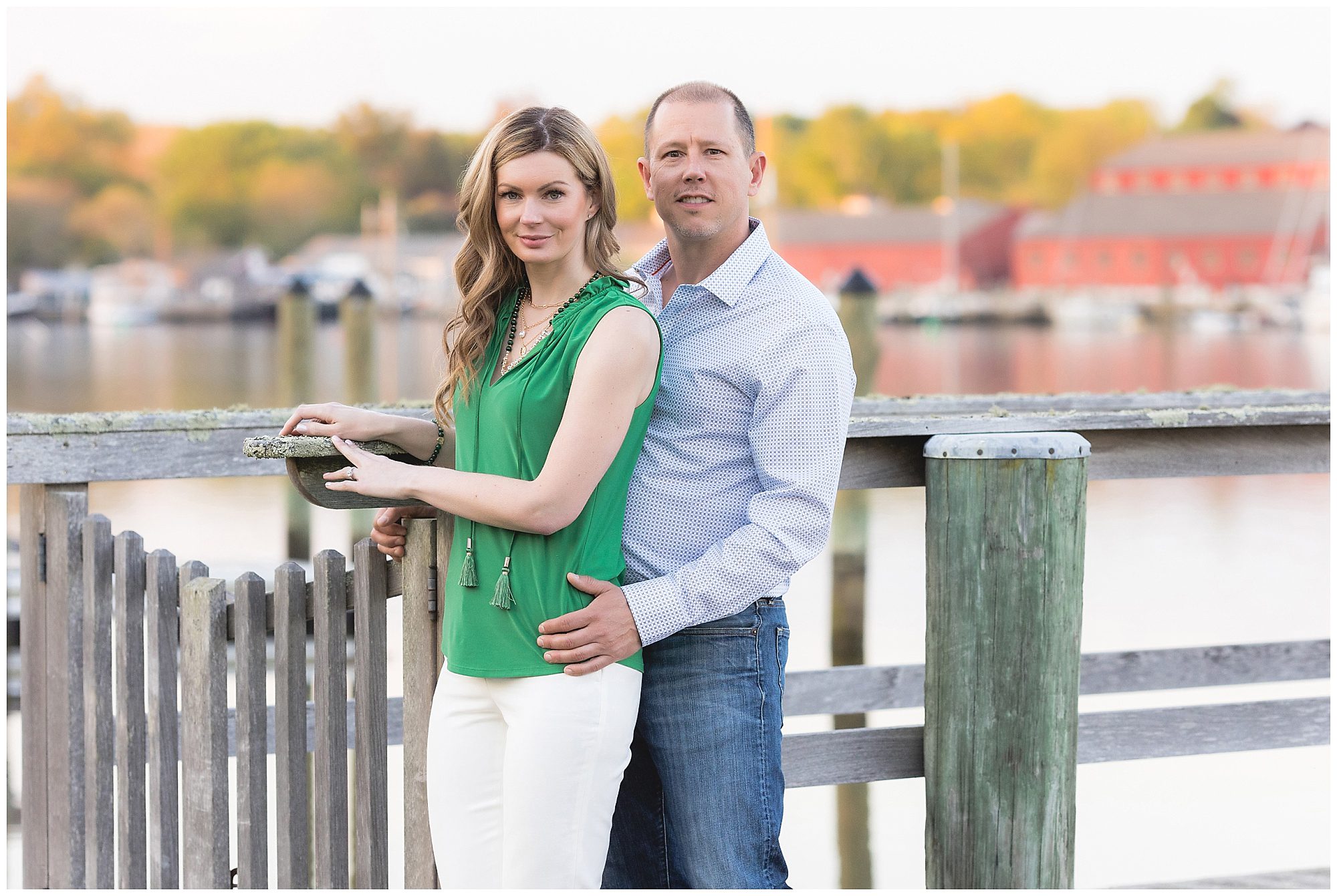 Engaged couple on the dock