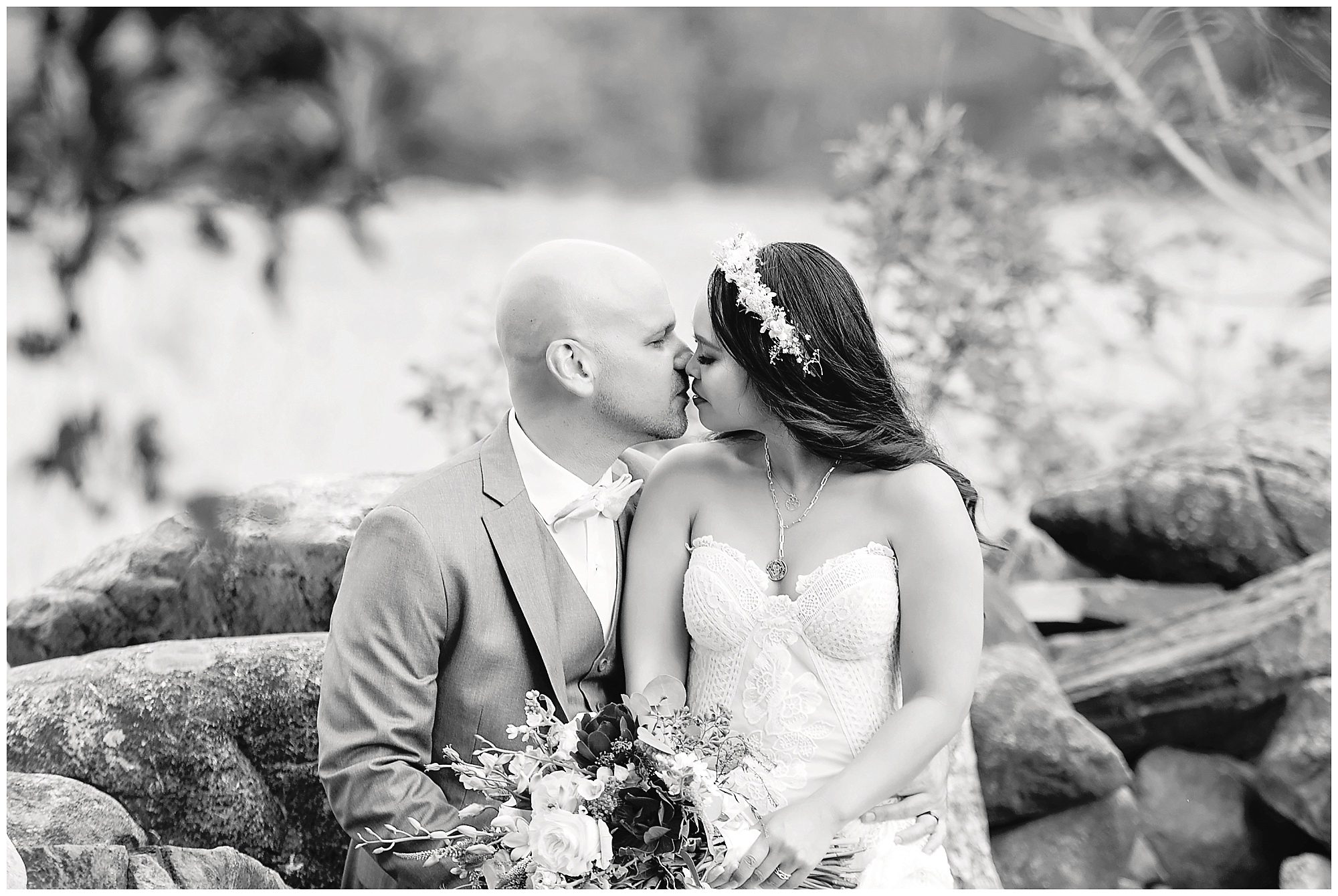 bride and groom kissing