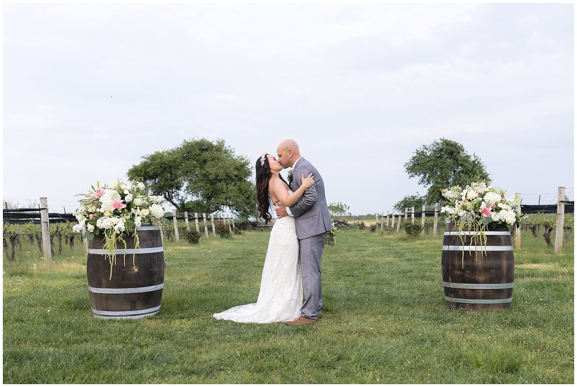 bride and groom kissing