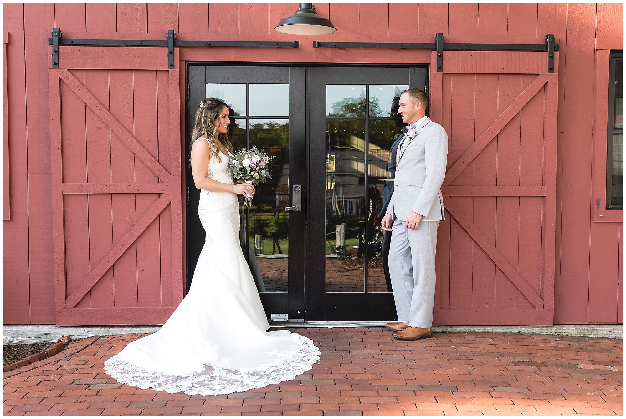 bride and groom Wight Barn
