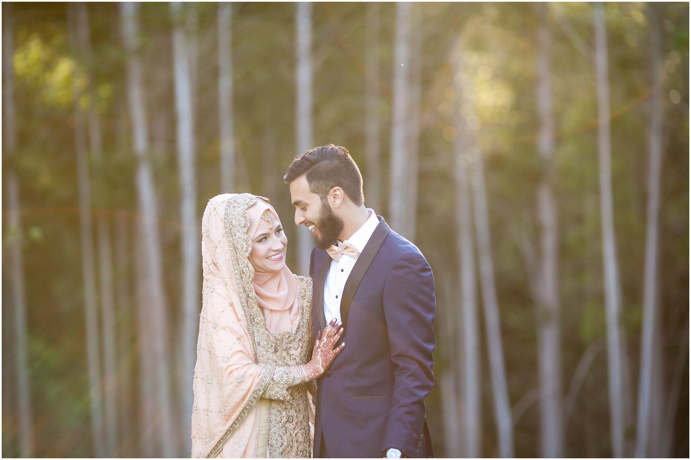 muslim bride groom woods sunset