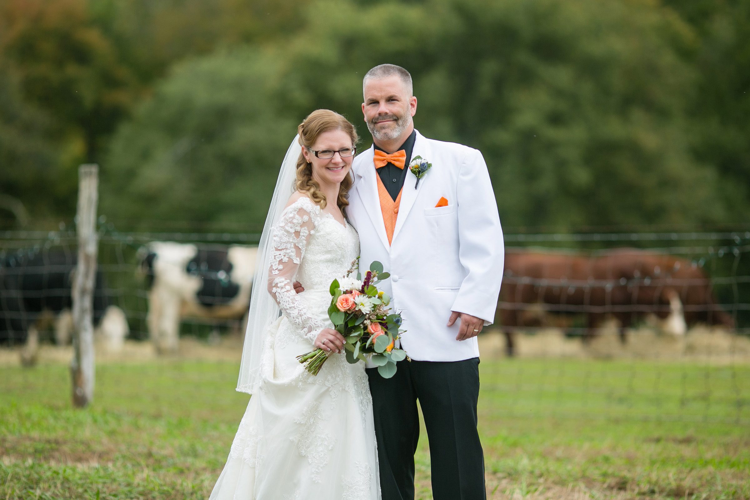 bride and groom at a farm
