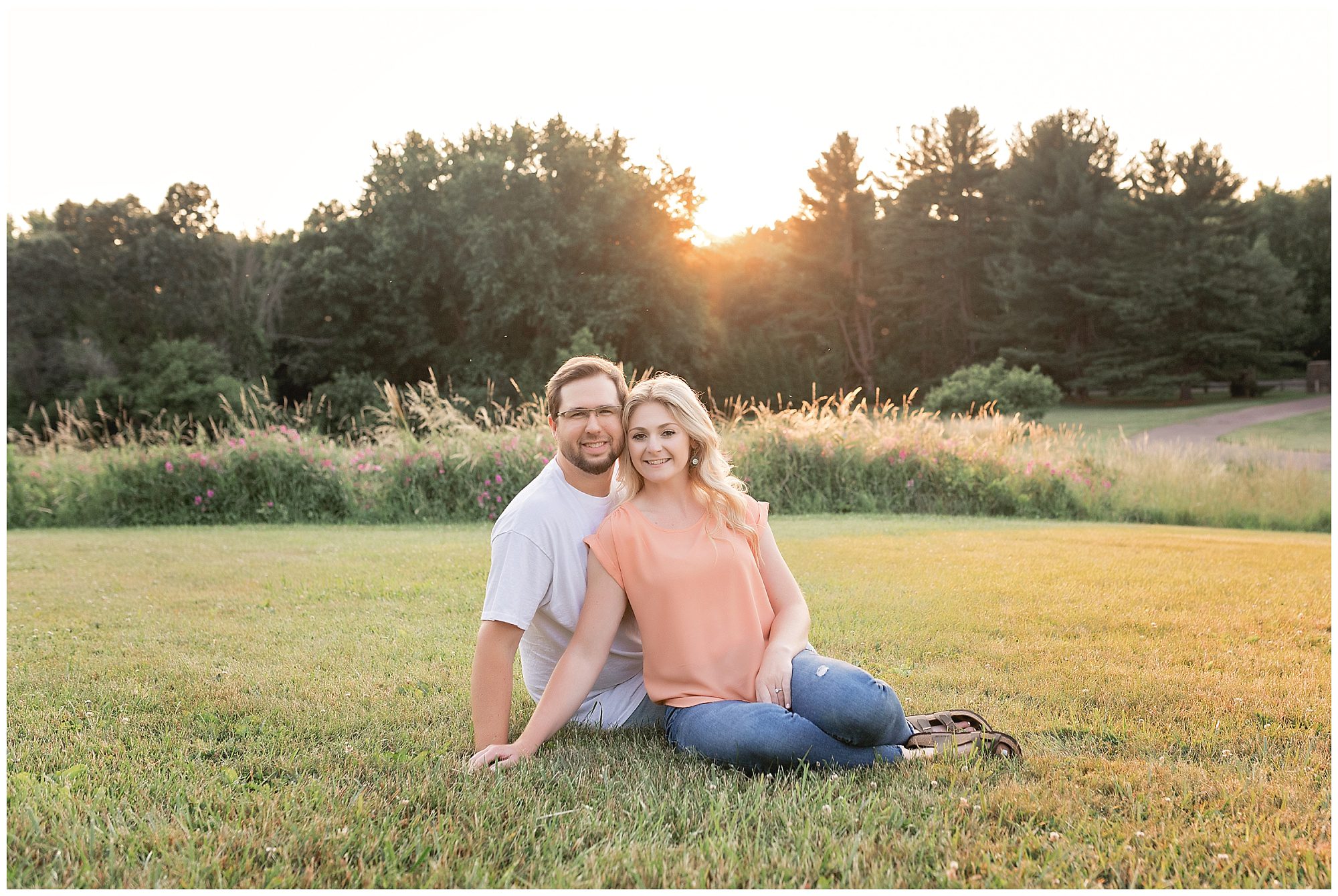 engaged couple sunset