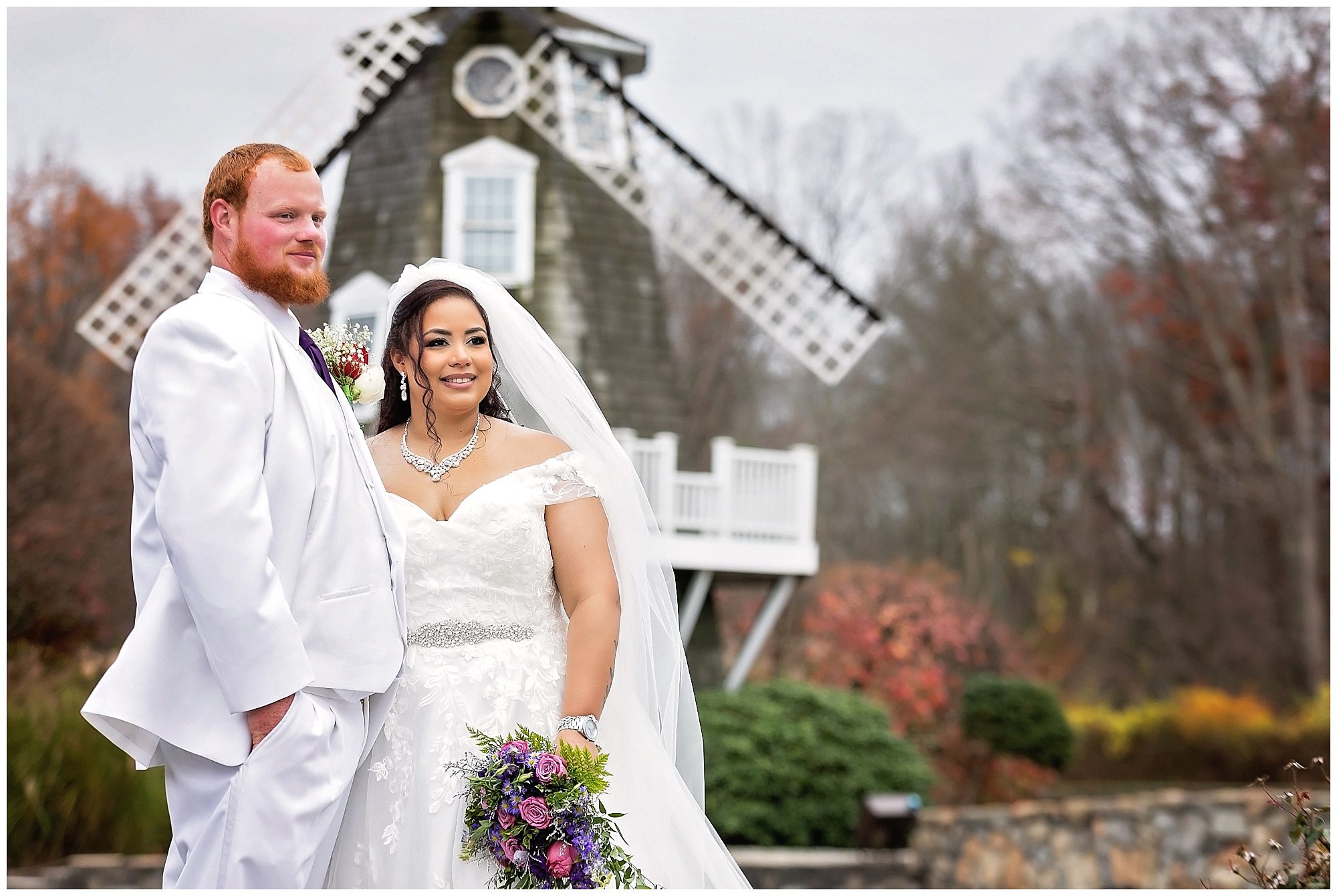 bride and groom portrait windmill