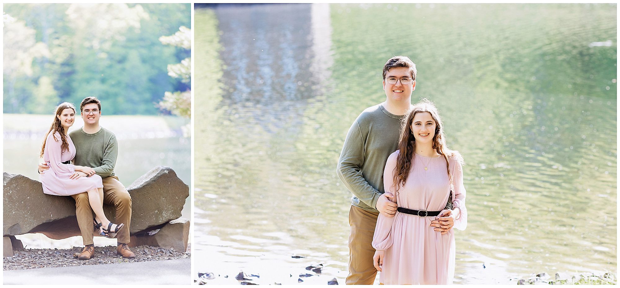 engaged couple by water