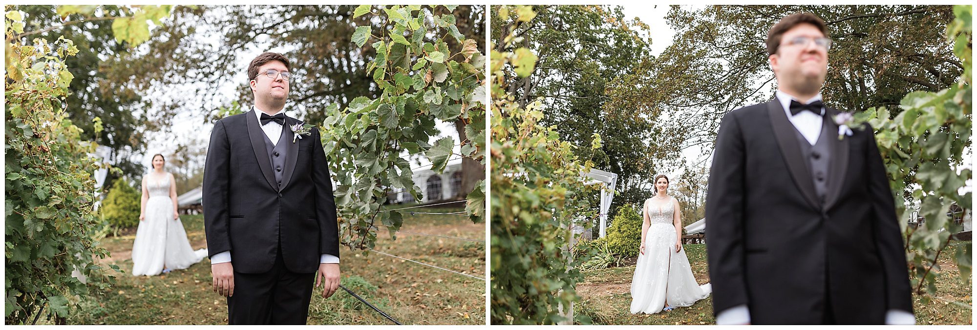 bride and groom before first look