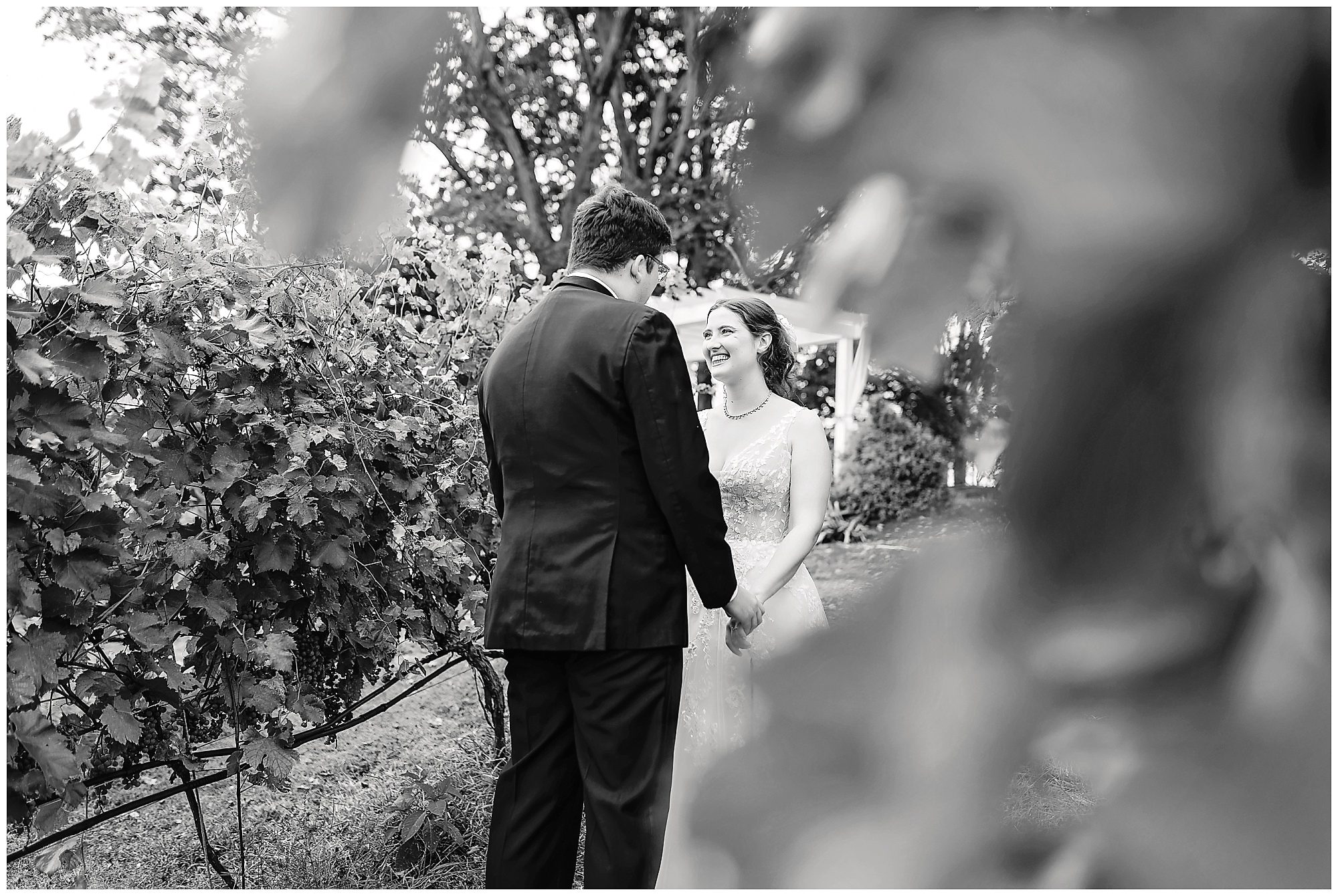 bride and groom first look