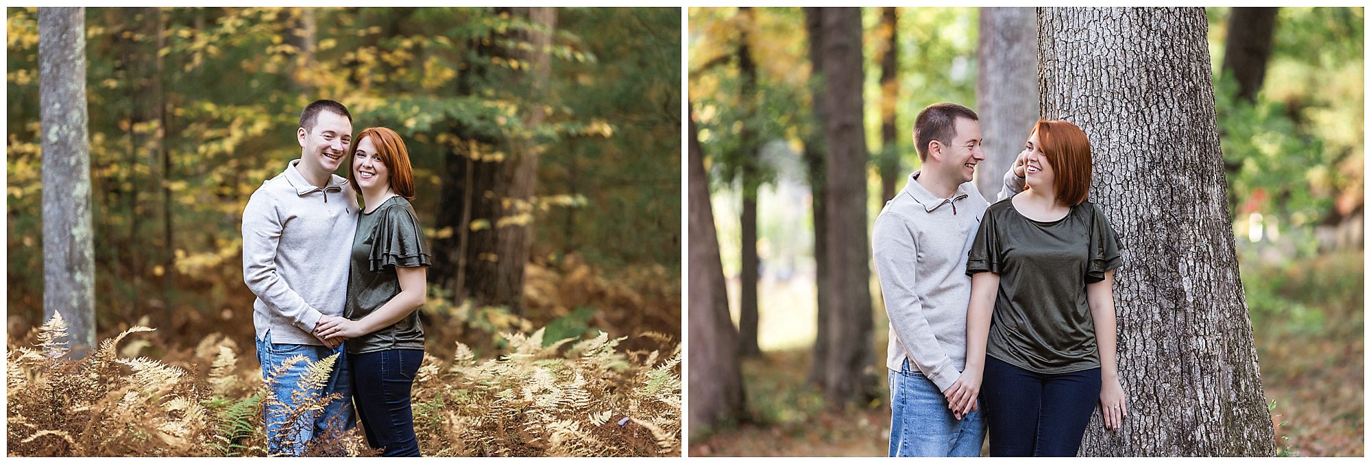 couple by a tree in the woods