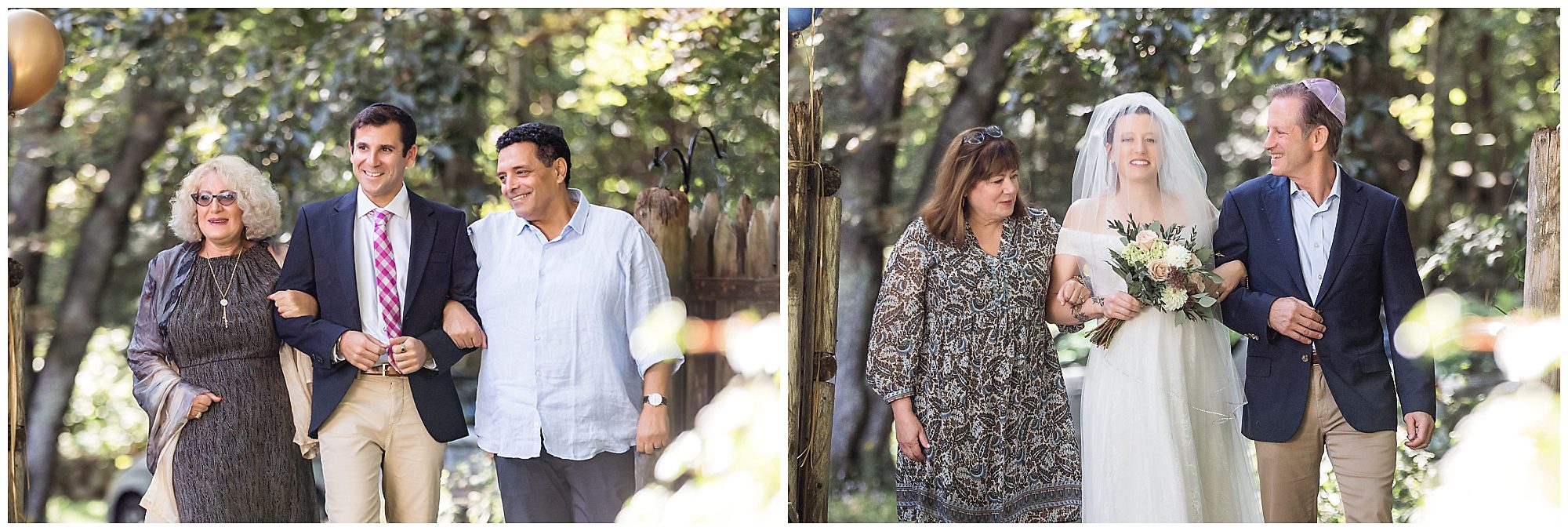 parents walk bride and groom down the aisle