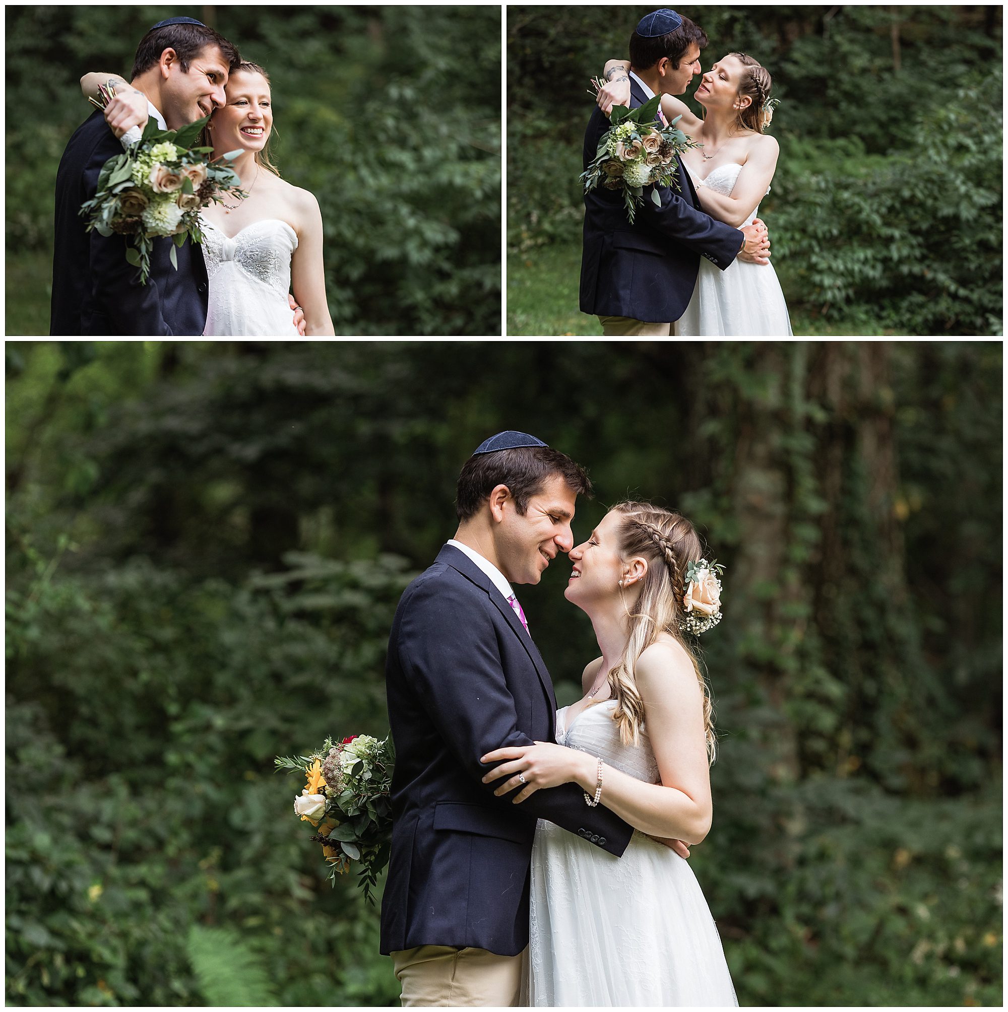 bride and groom kiss