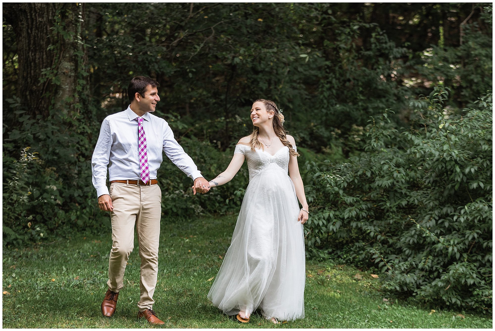 bride and groom walking