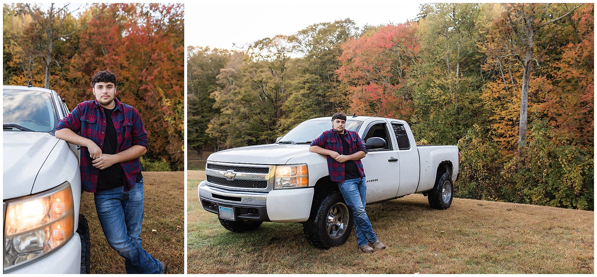 senior portraits poses with white truck