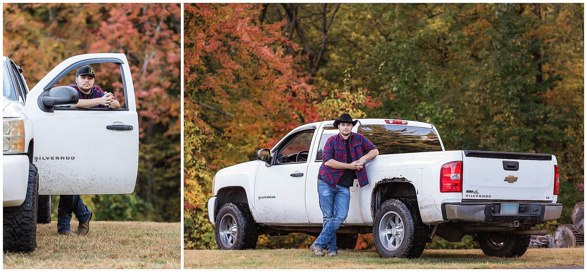 senior portrait with white truck