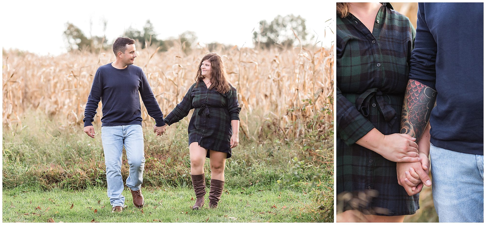 fall engagement session in a cornfield