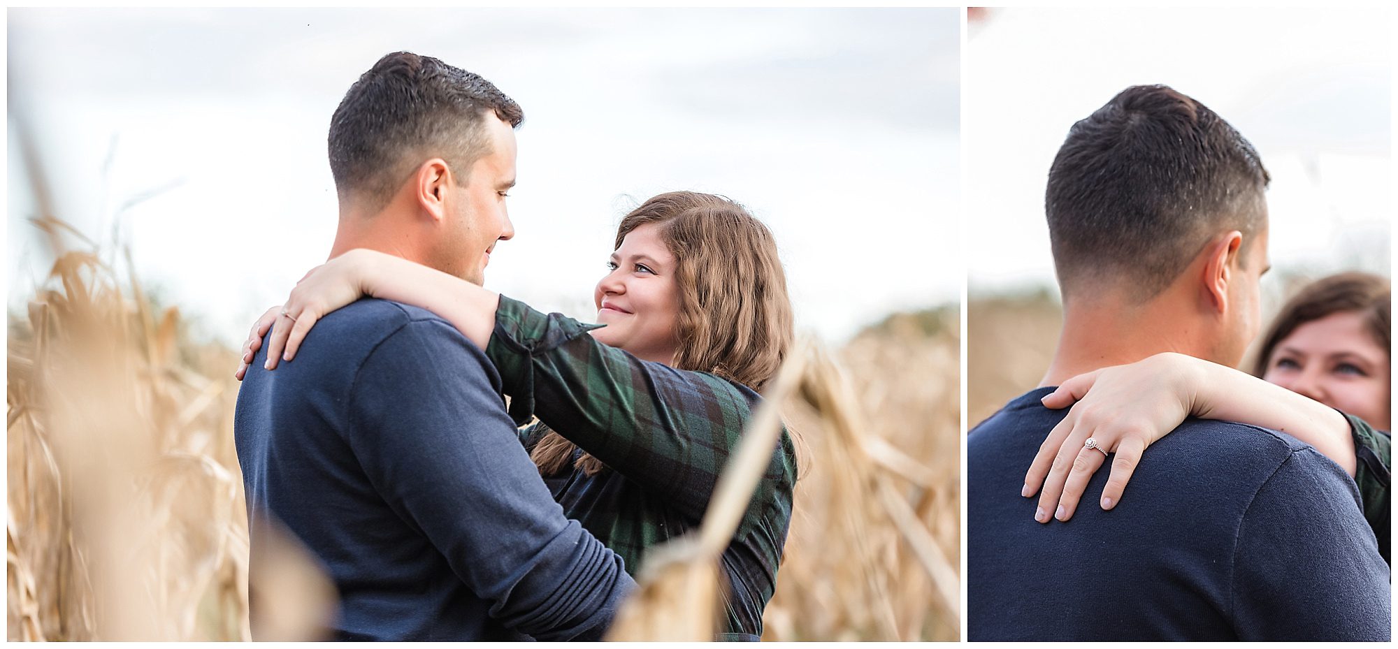 fall engagement session in a cornfield