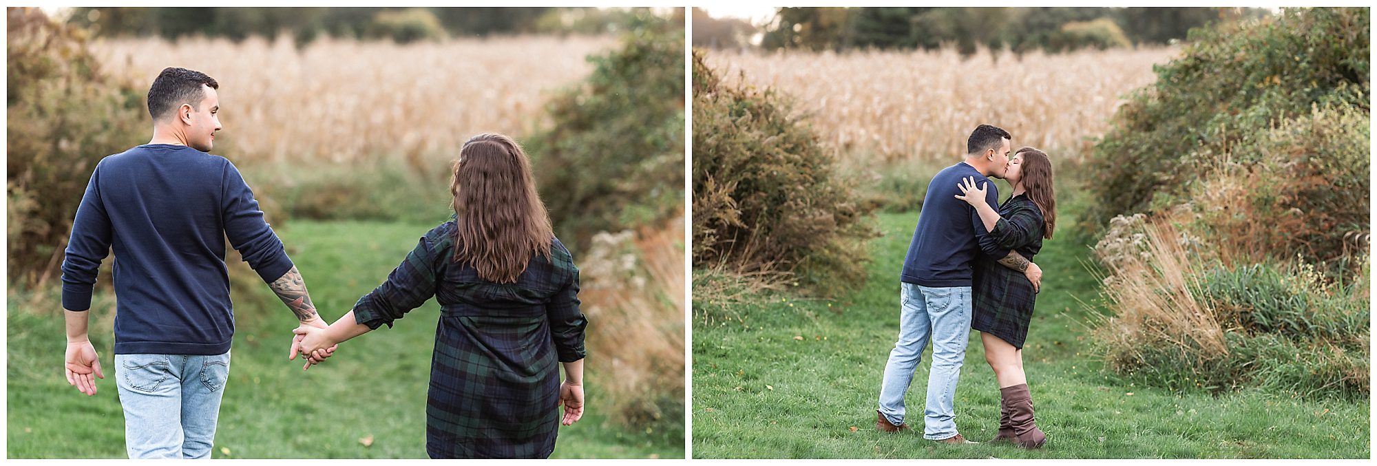 fall engagement session corn stalks