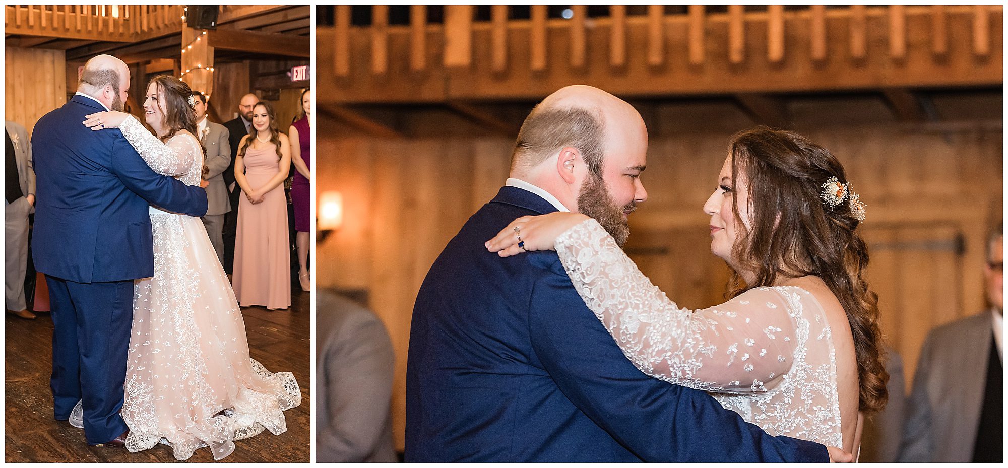 bride and groom share first dance under the lights at wesleyan hills