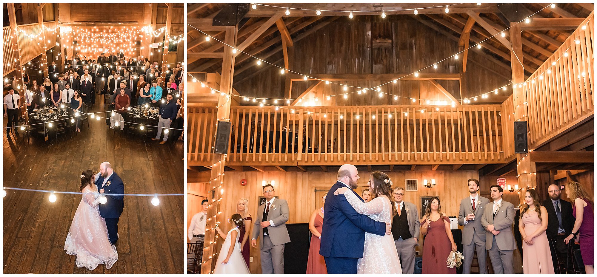 bride and groom share first dance under the lights at wesleyan hills