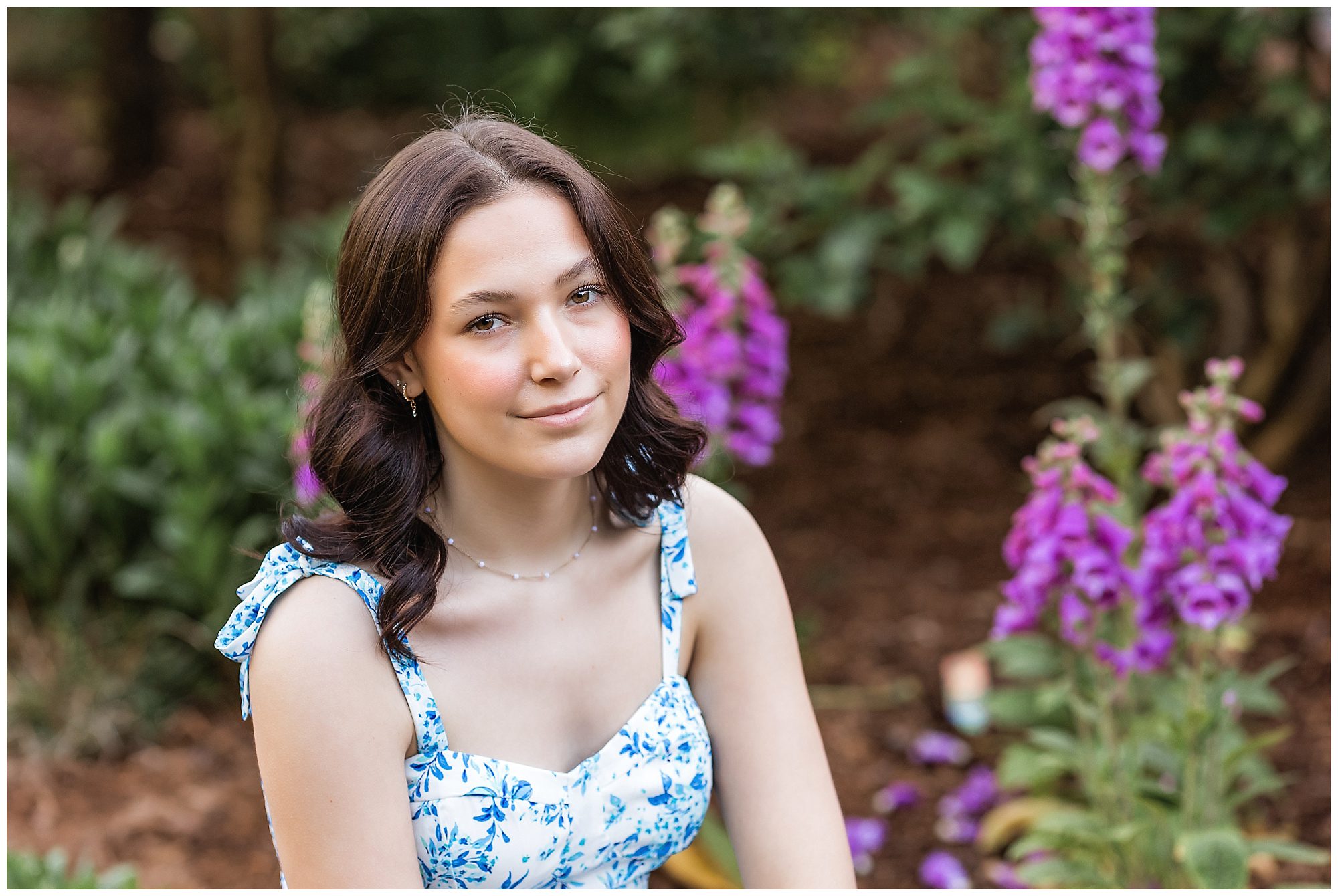 senior girl purple flowers