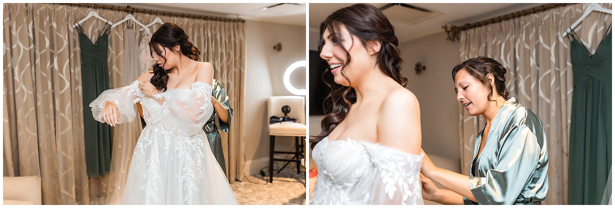 Bride getting dressed