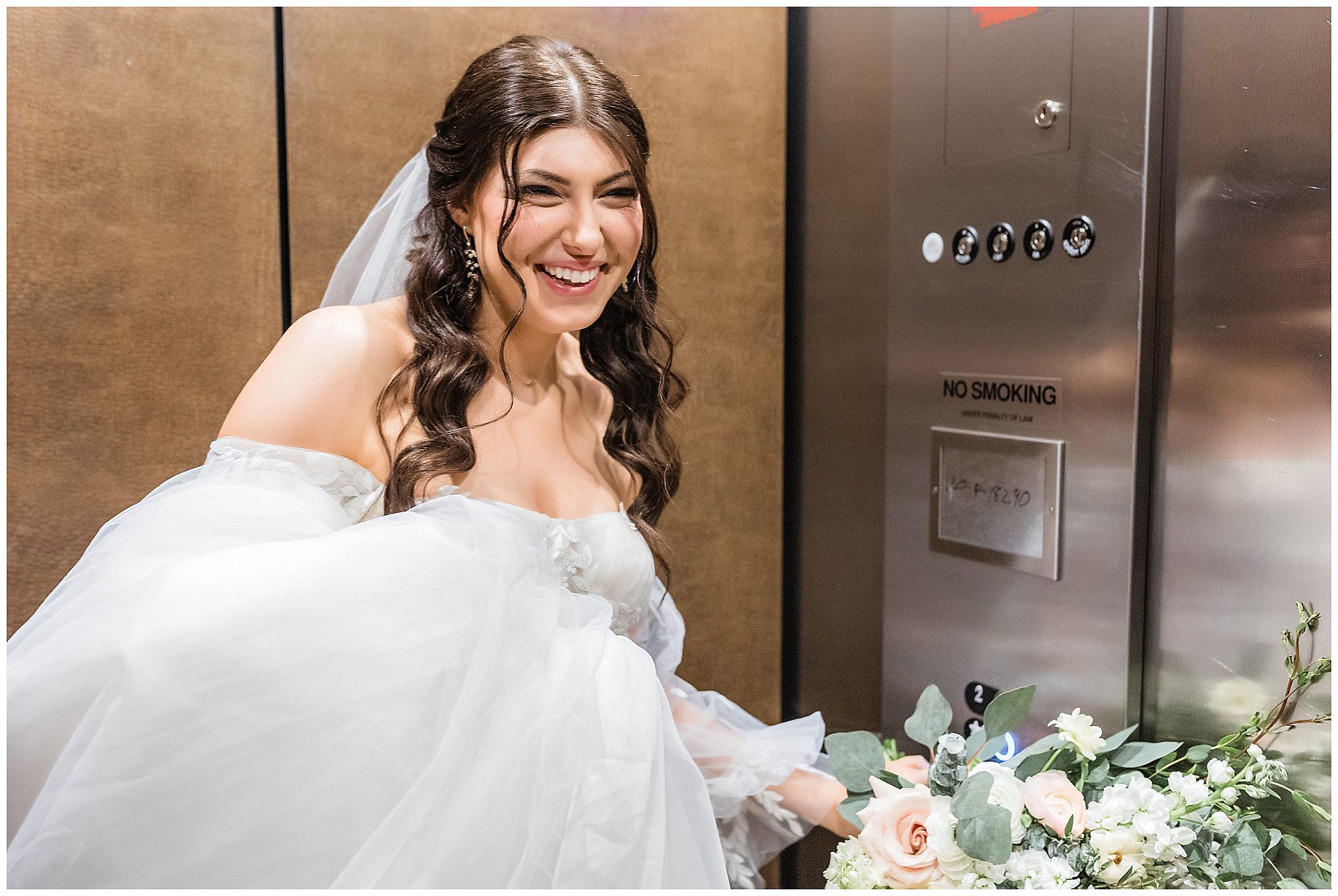 bride in an elevator