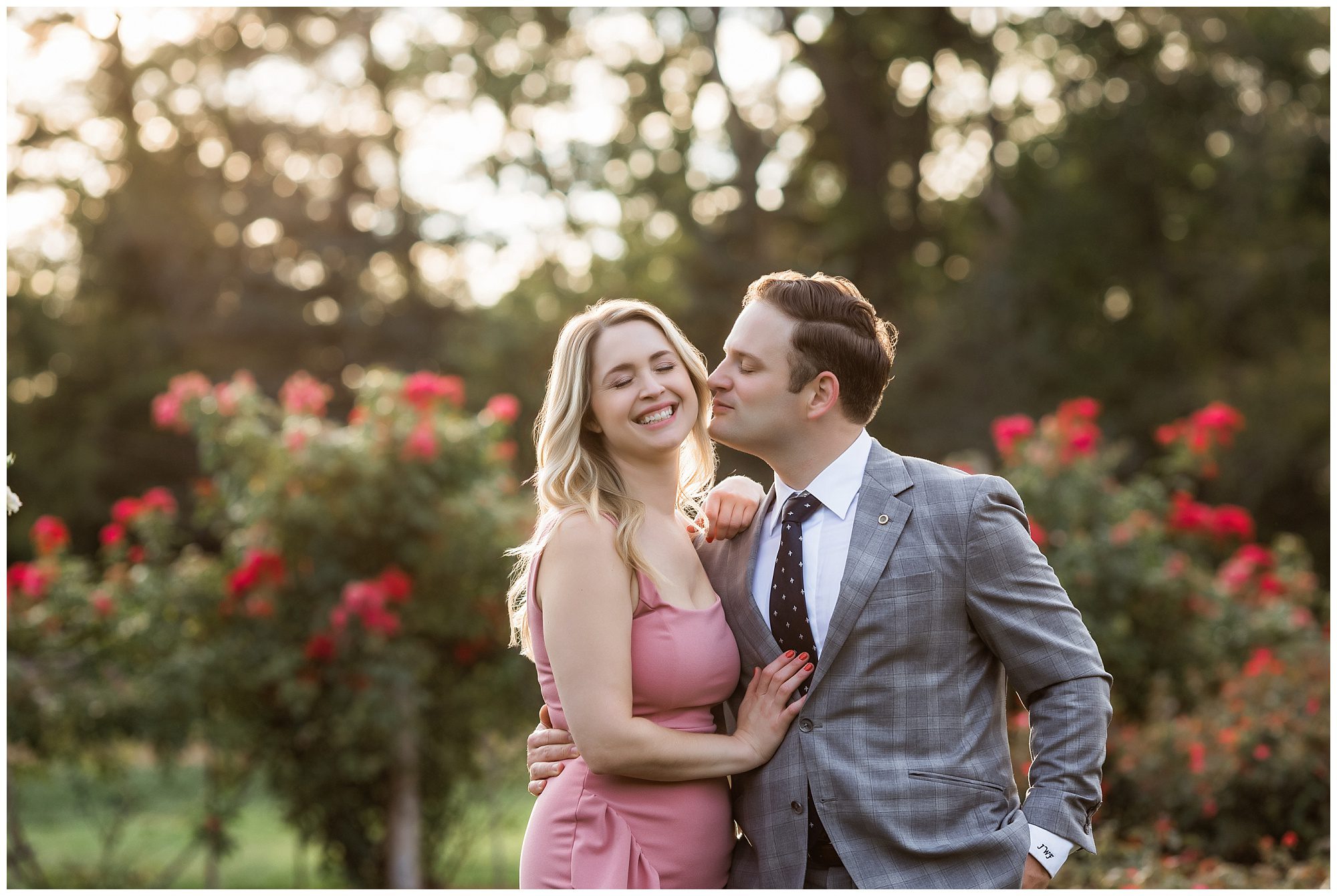 Devon and Jack's engagement session in the rose garden at Elizabeth Park