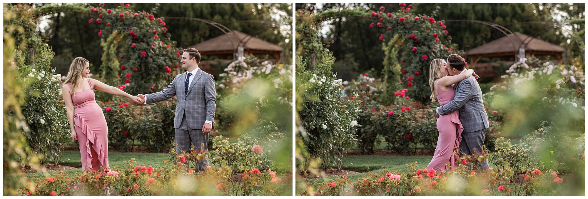 Devon and Jack's engagement session in the rose garden at Elizabeth Park