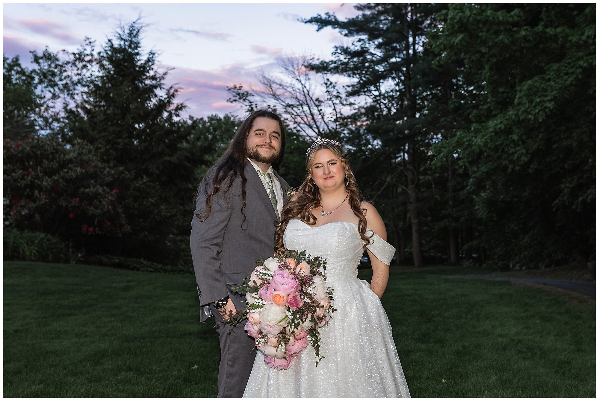 Publick House Wedding portraits bride and groom sunset