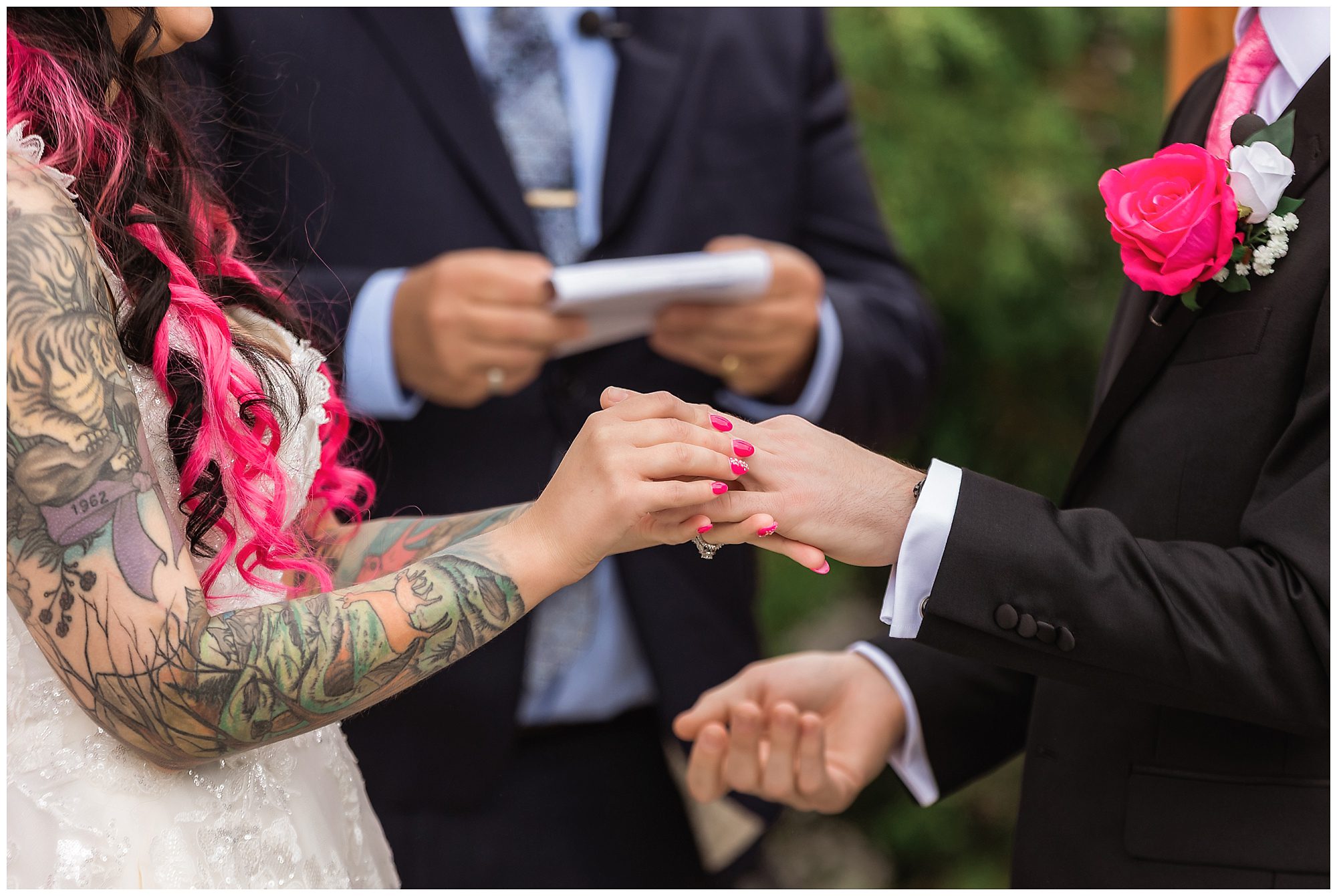 Tunxis Country Club Intimate Wedding Ceremony putting on rings