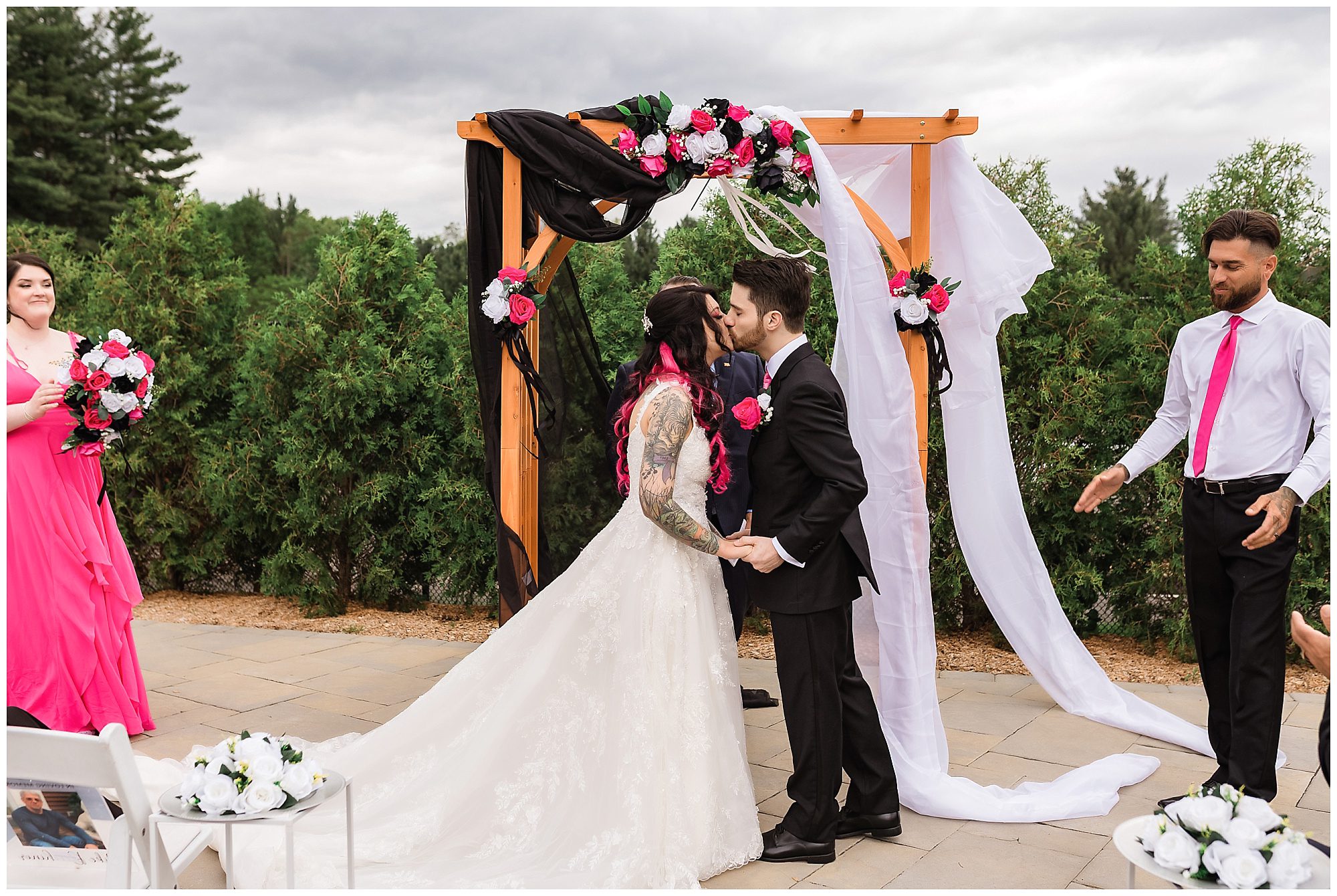 Tunxis Country Club Intimate Wedding Ceremony first kiss