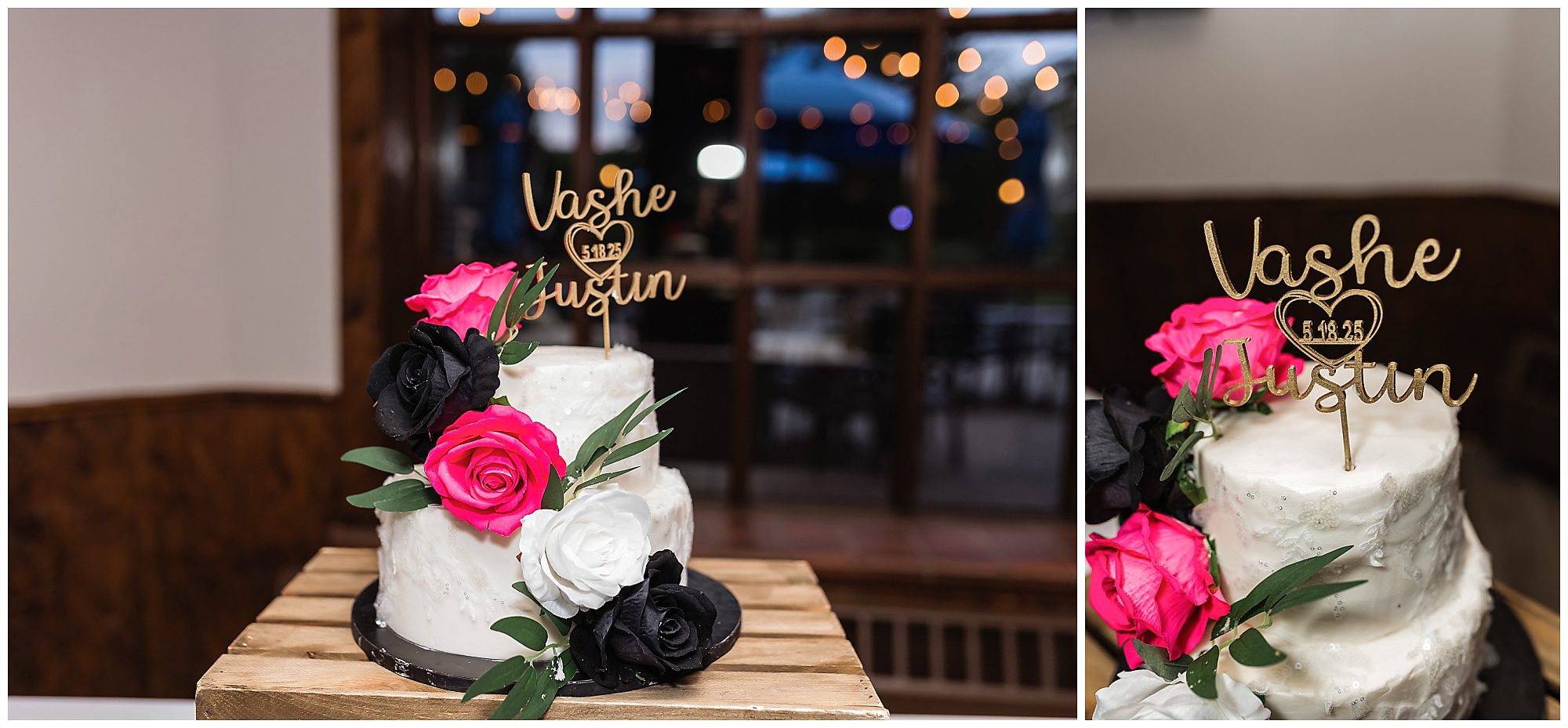 white black pink wedding cake