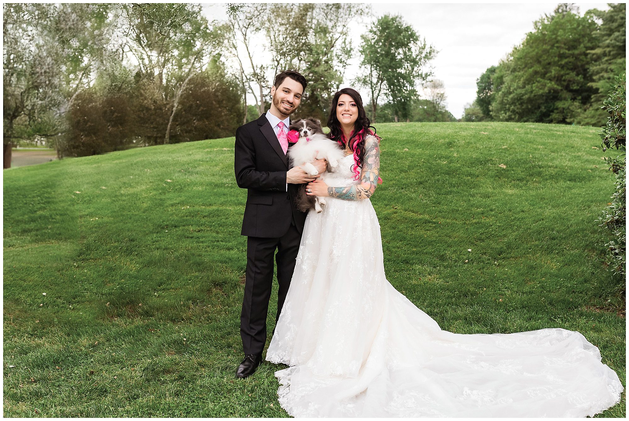 Tunxis Country Club Intimate Wedding bride groom and dog
