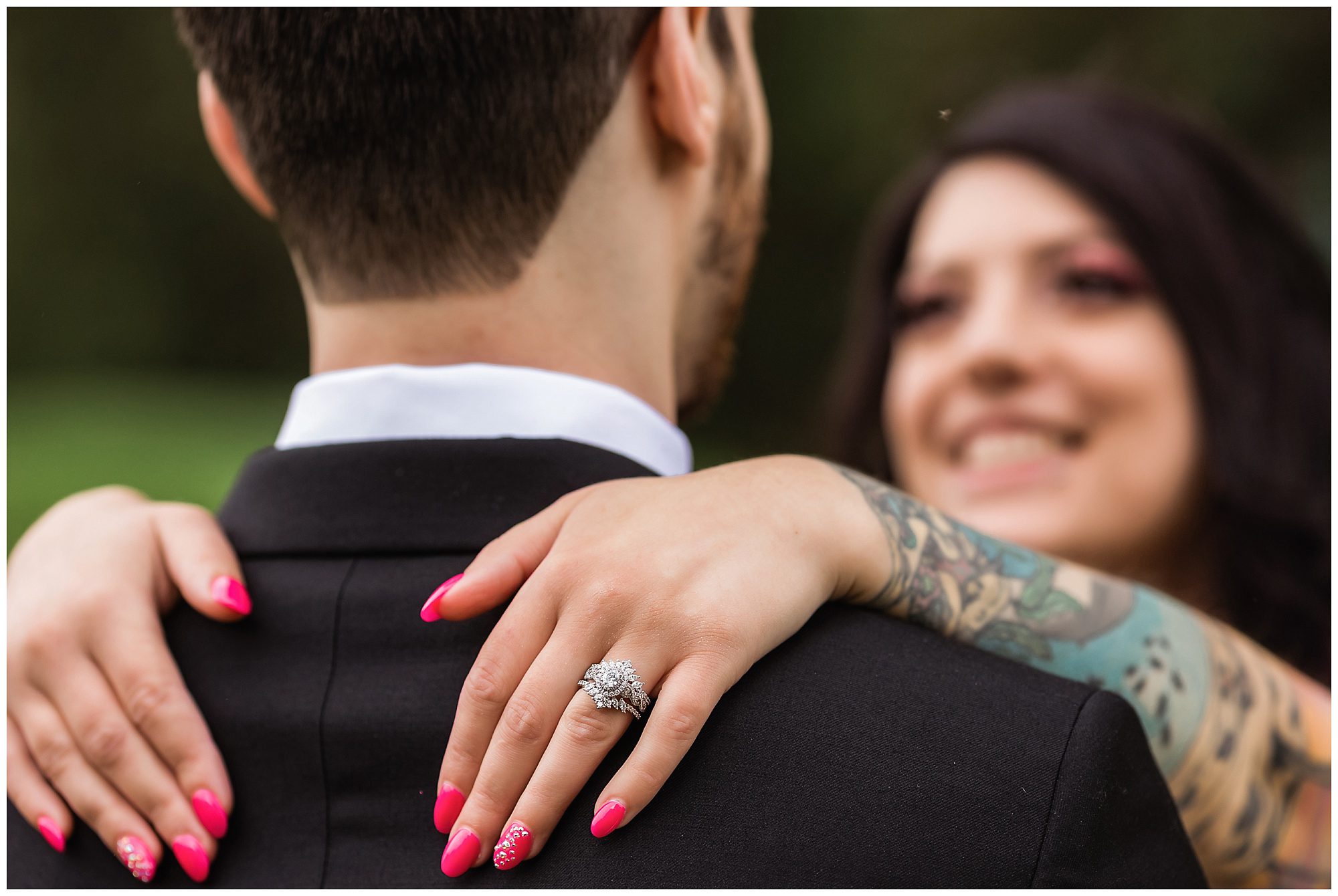 Tunxis Country Club Intimate Wedding bride and groom portrait on the golf course