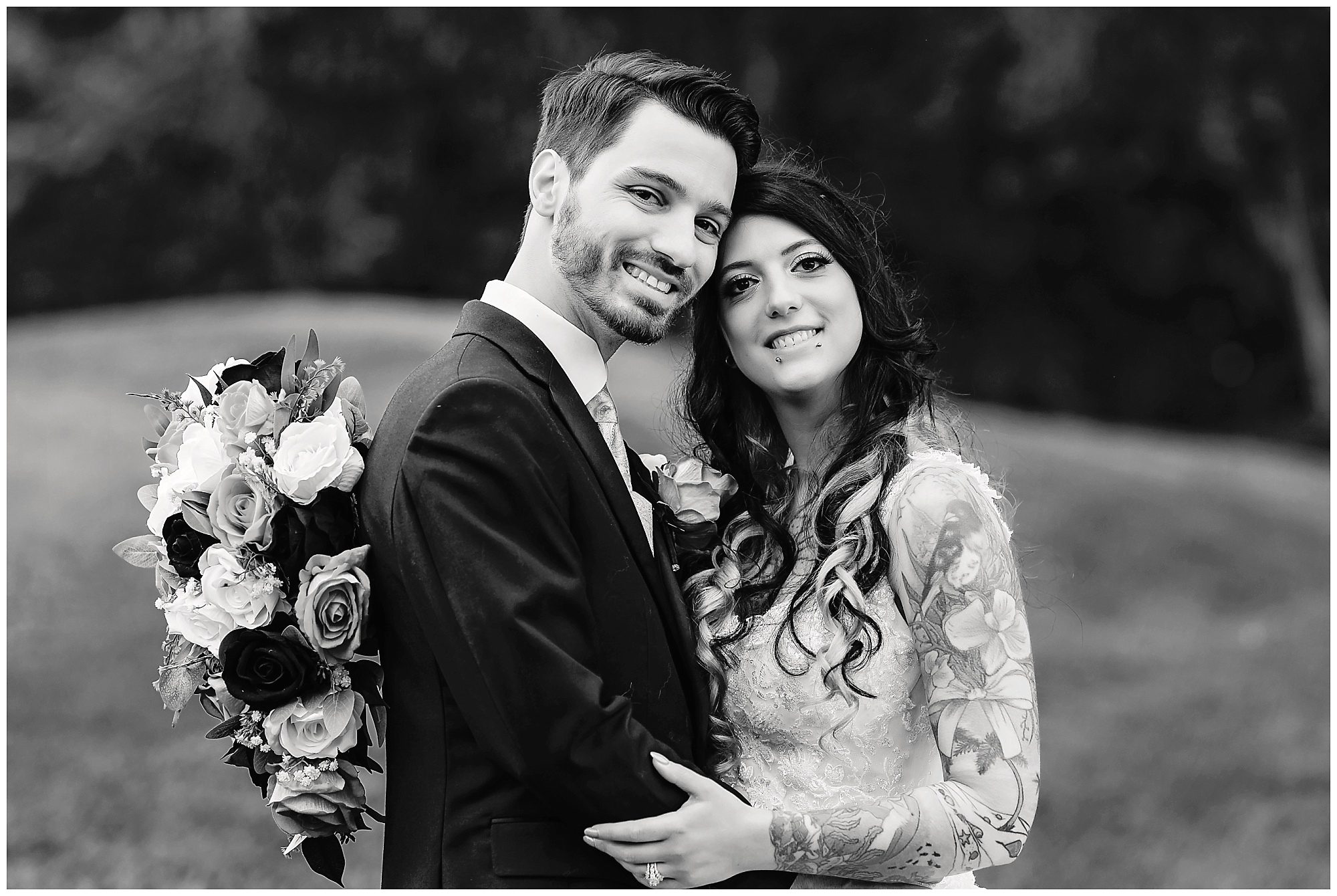 Tunxis Country Club Intimate Wedding bride and groom portrait on the golf course