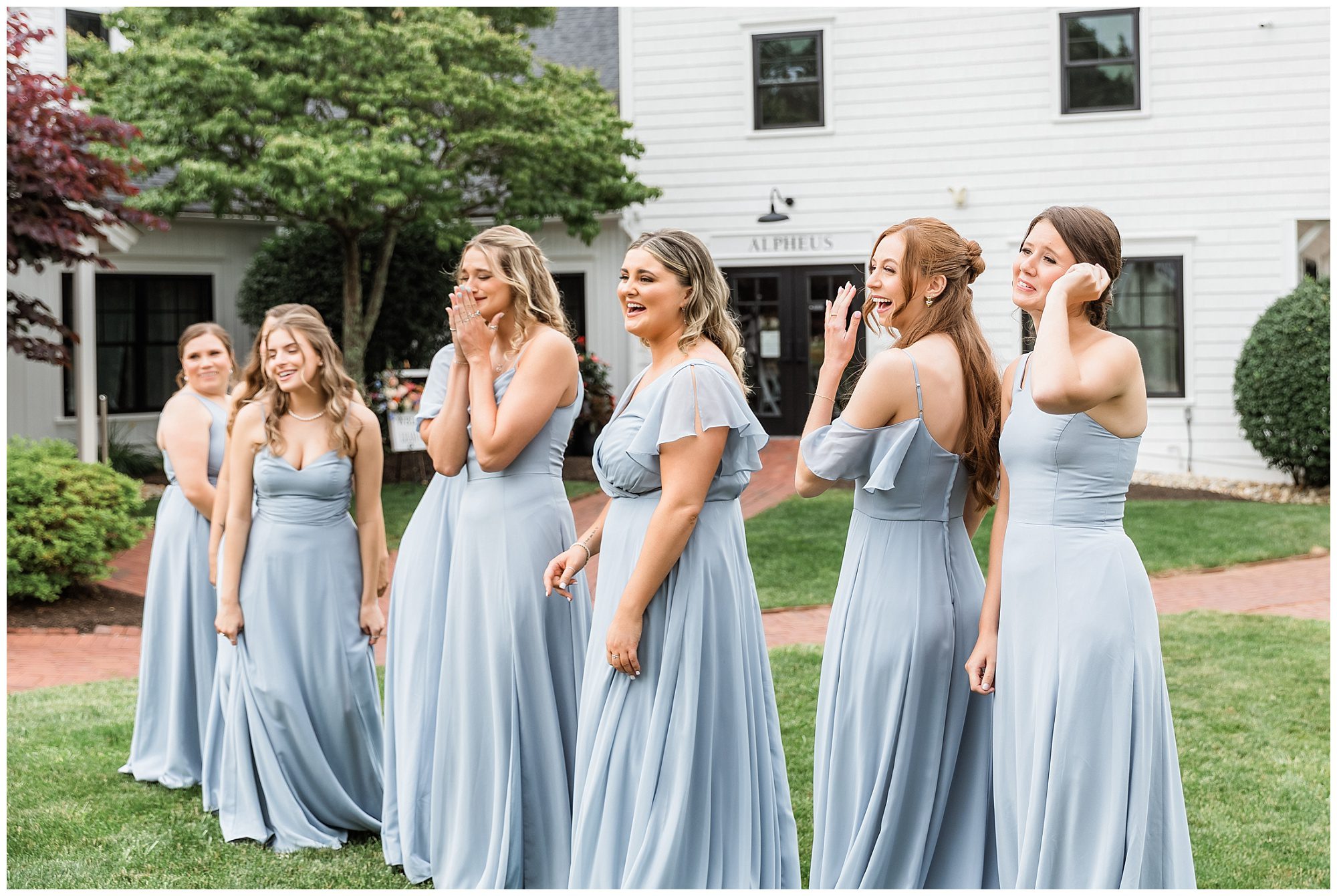 Barn at Wight Farm first look with bridesmaids