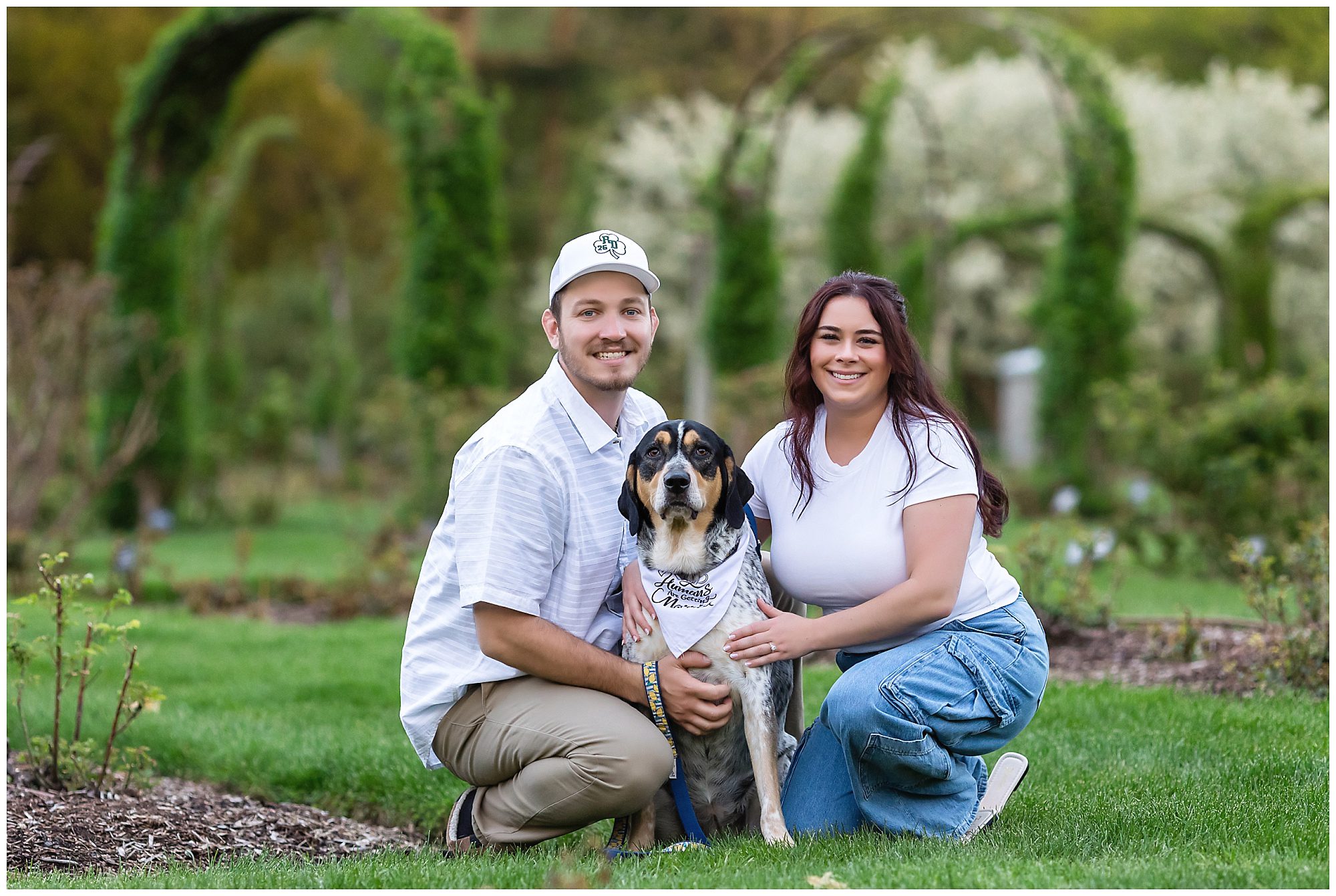 Elizabeth Park Engagement Session in the spring with a dog
