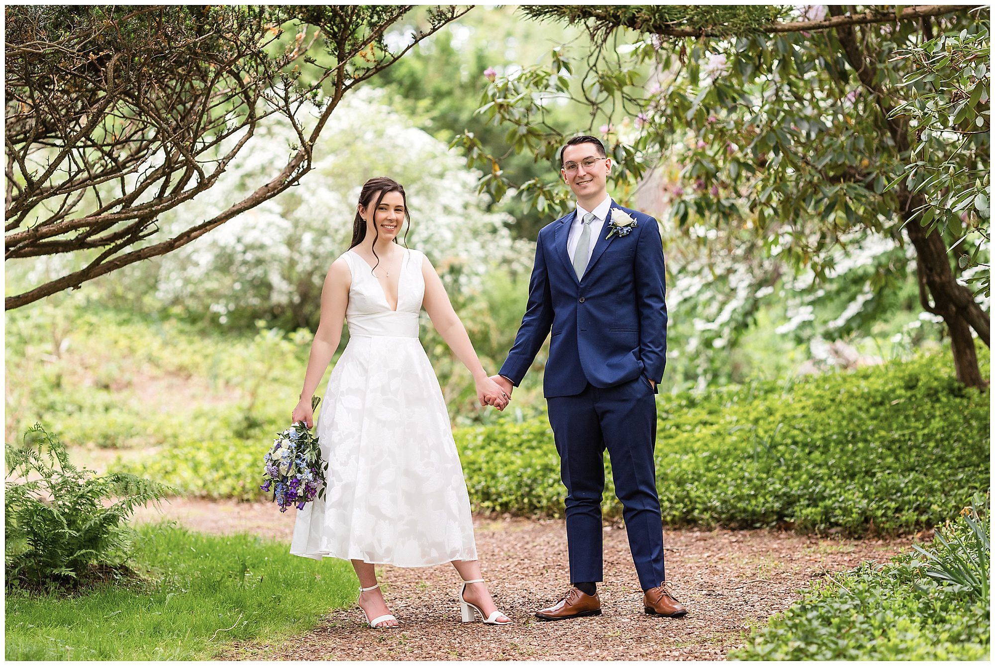 Wickham Park elopement portraits spring under white trees