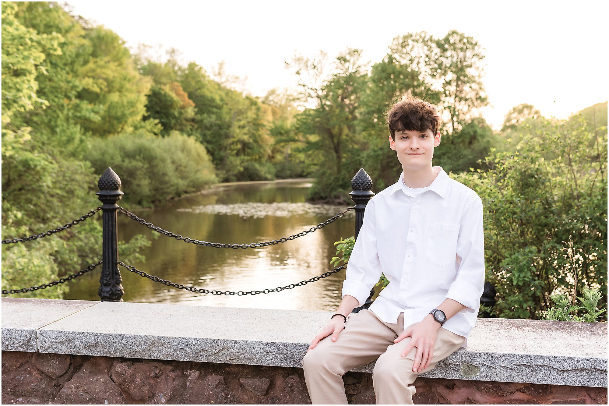 senior session water at sunset