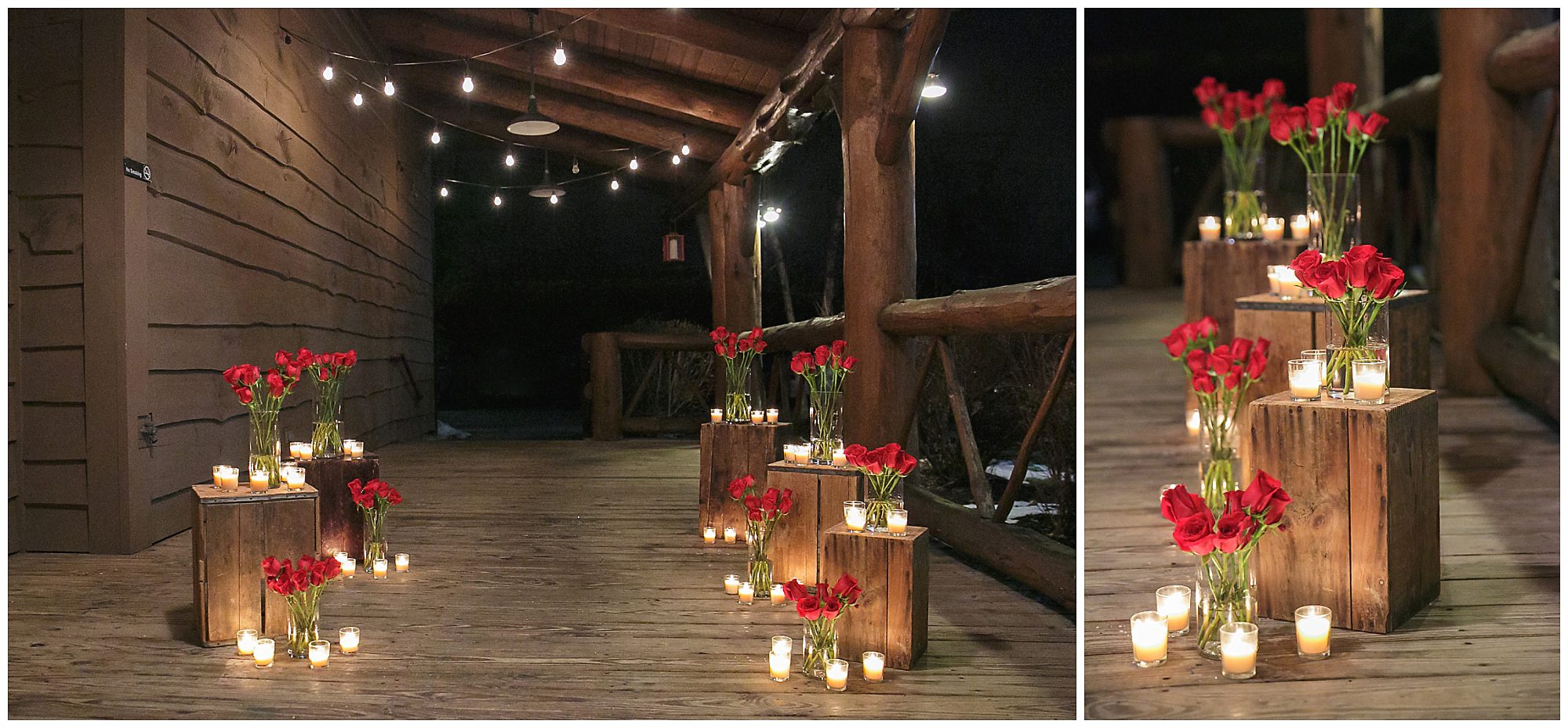 Private surprise proposal red roses and candles
