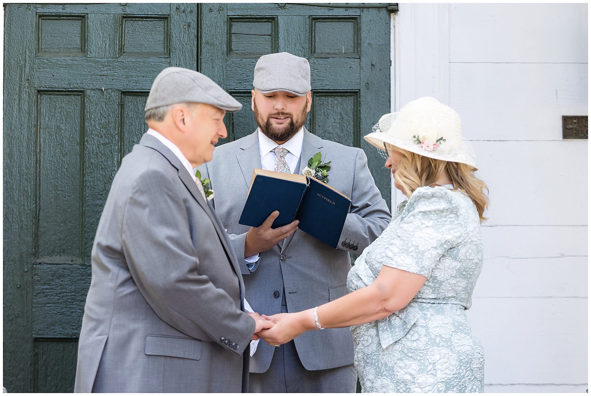 Intimate Wedding Meeting House steps son officiated
