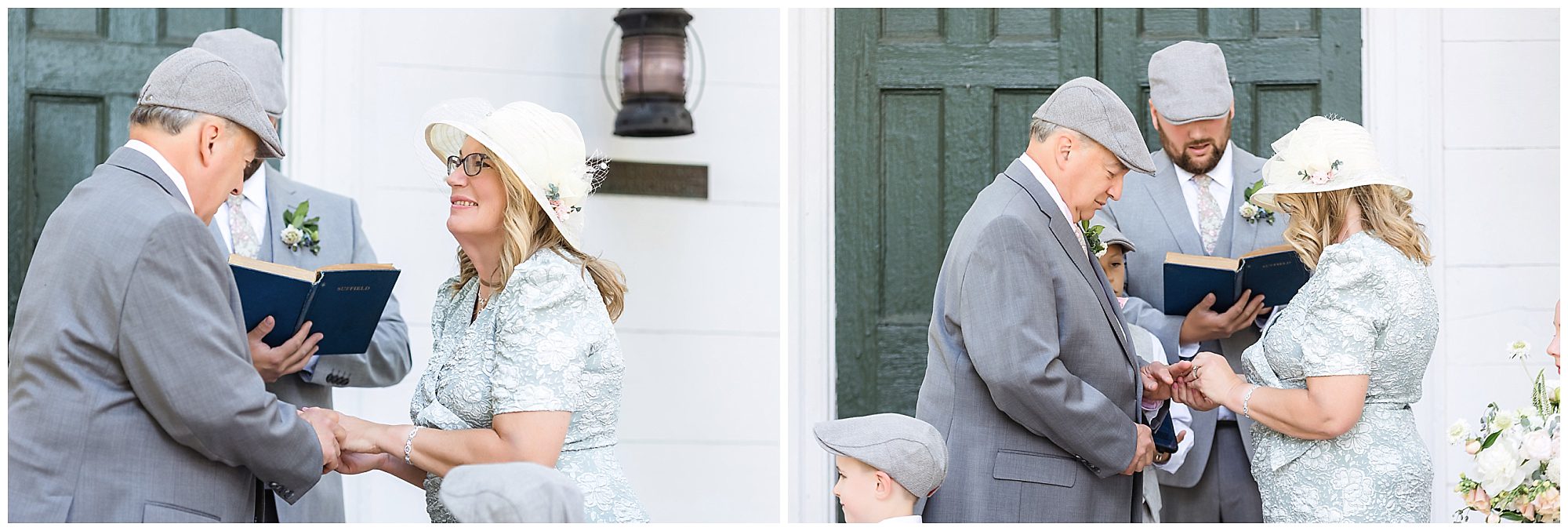 Intimate Wedding Meeting House steps bride and groom put rings on each other's fingers