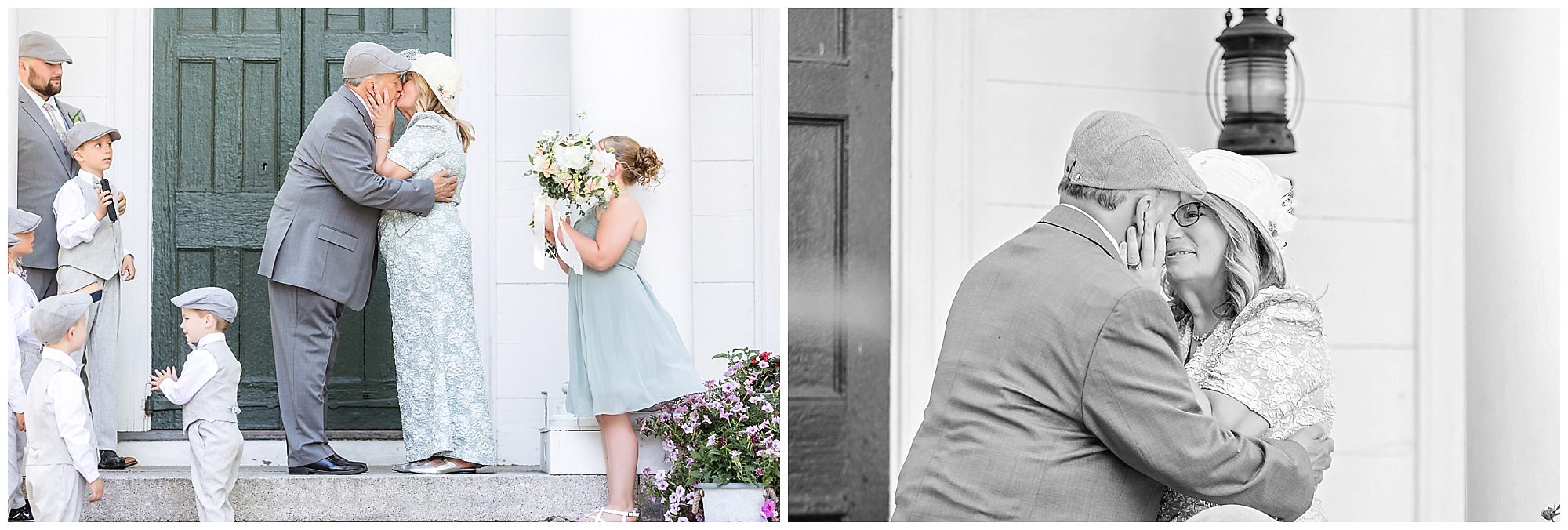 Intimate Wedding Meeting House steps first kiss
