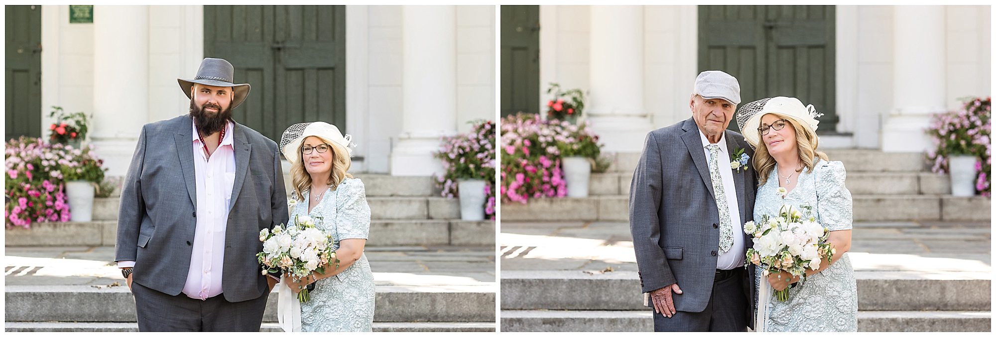 Intimate Wedding Meeting House steps Storrowton Tavern Portraits bride with son and father