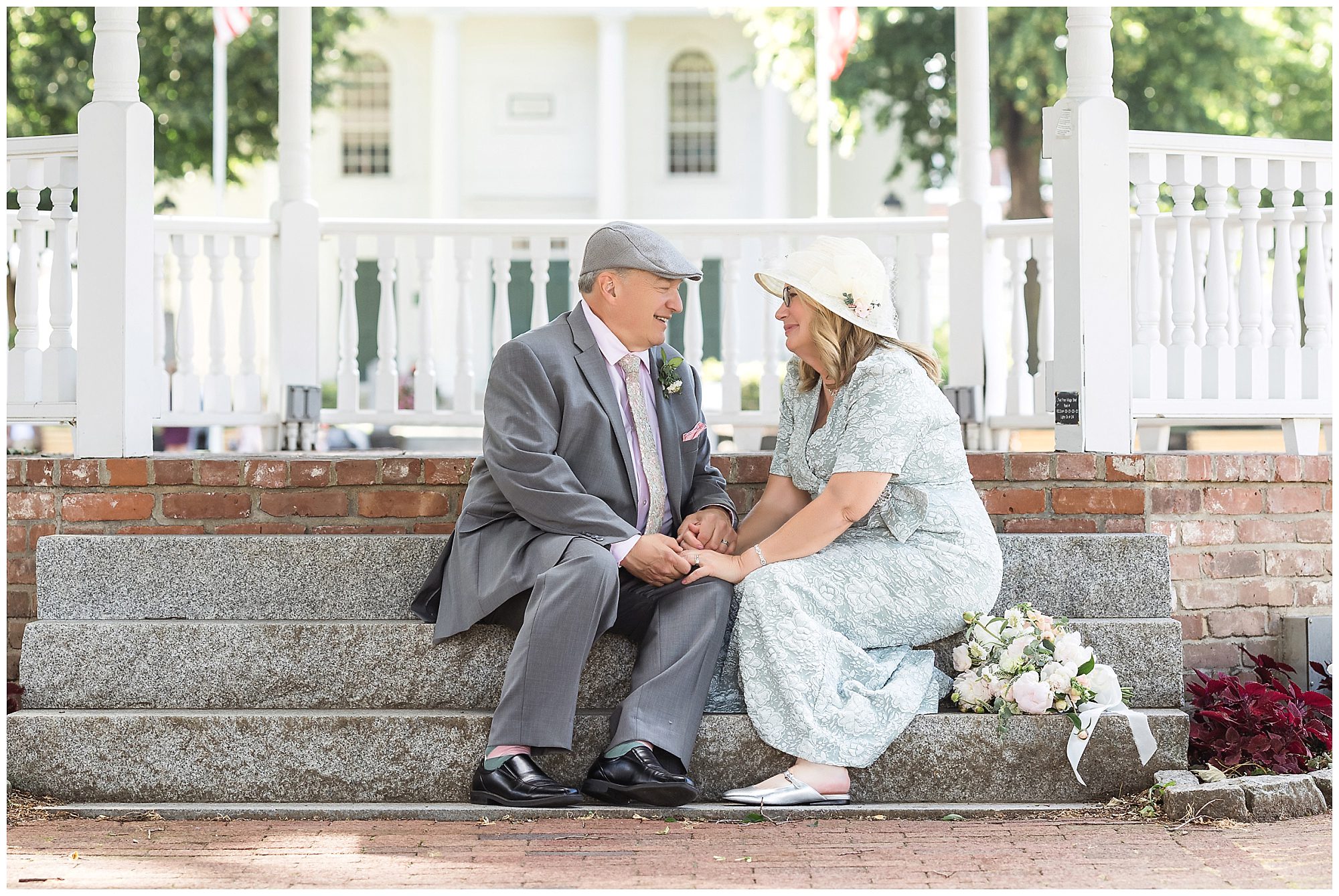 Intimate Wedding Meeting House steps Storrowton Tavern Portraits by the gazebo