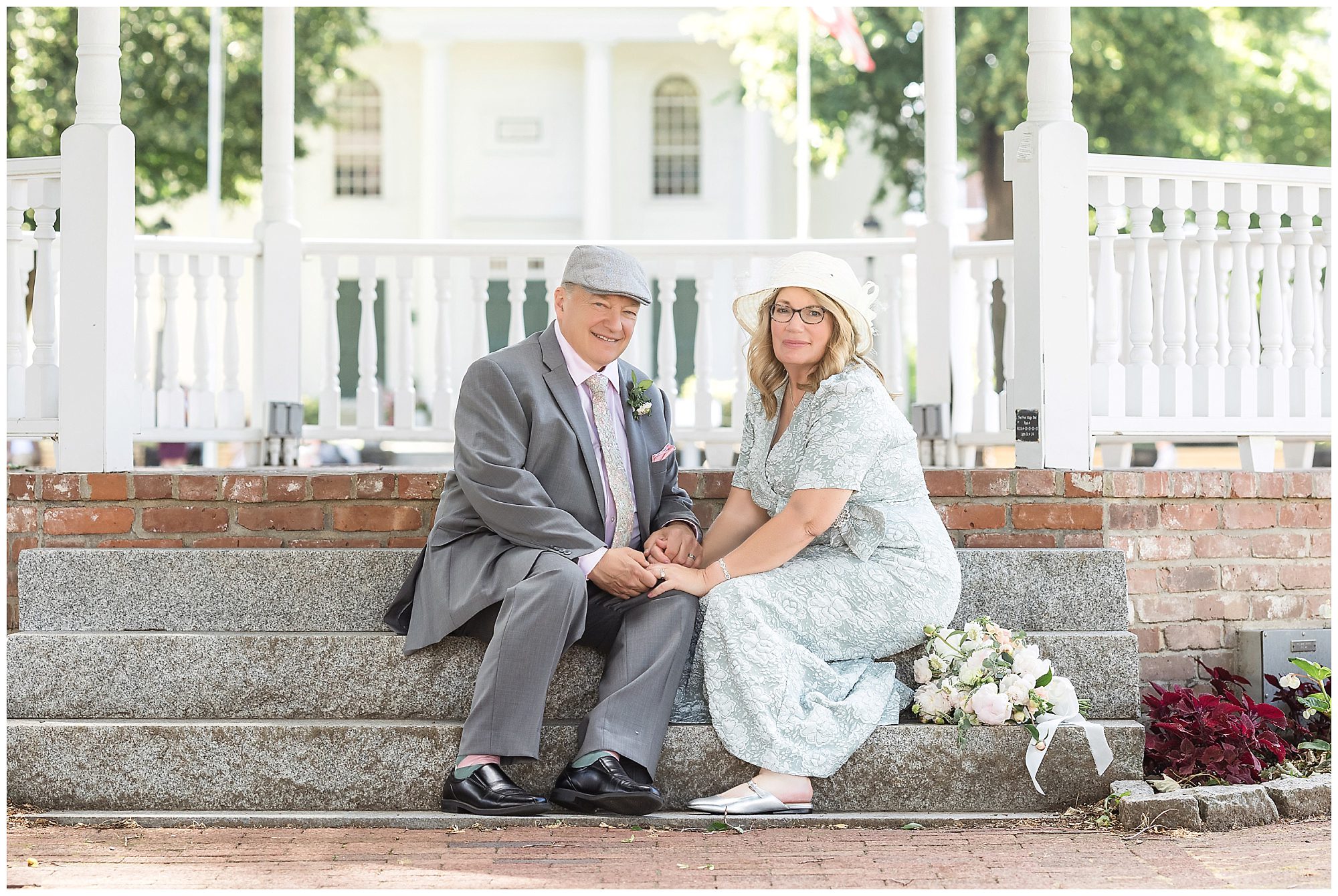 Intimate Wedding Meeting House steps Storrowton Tavern Portraits by the gazebo